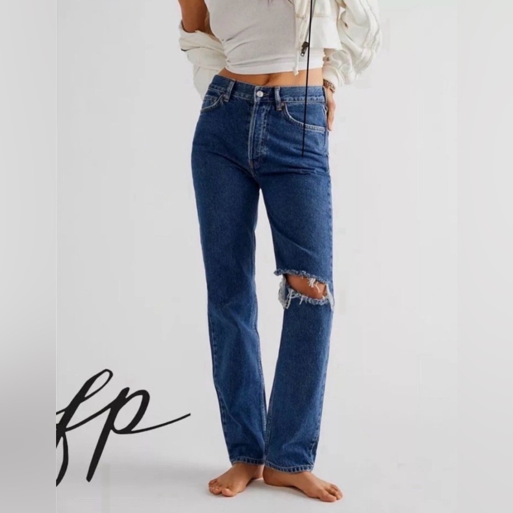 Free People We The Free Women's The Lasso Jeans in Sapphire Blue Distressed, 32